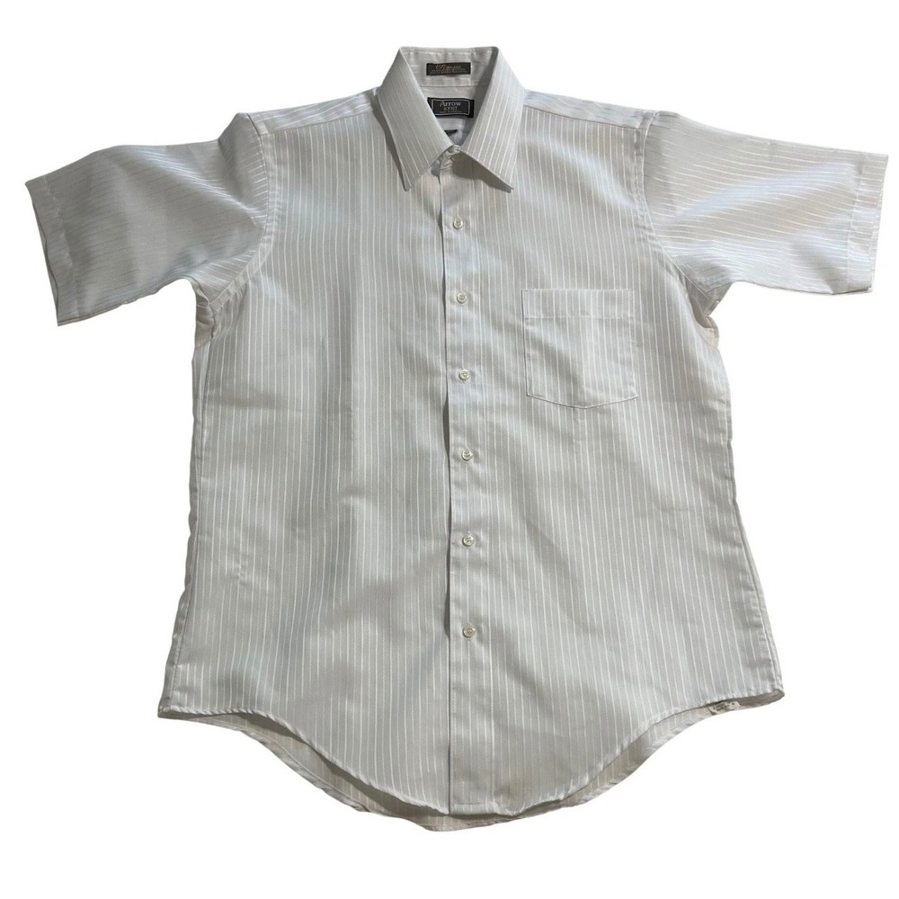 Arrow Kent Finesse Mens White Striped Short Sleeve Button Down Shirt 15.5 USA